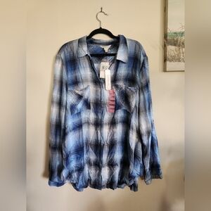 Khakis and co blue plaid button up shirt xxl nwt